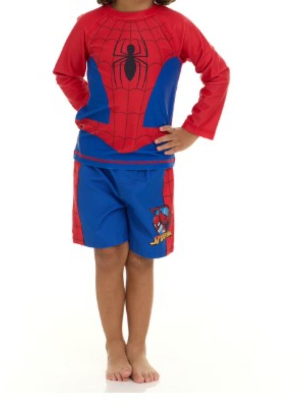 New! Marvel Spiderman Youth 2 Piece Rashguard and Swim Trunk Set